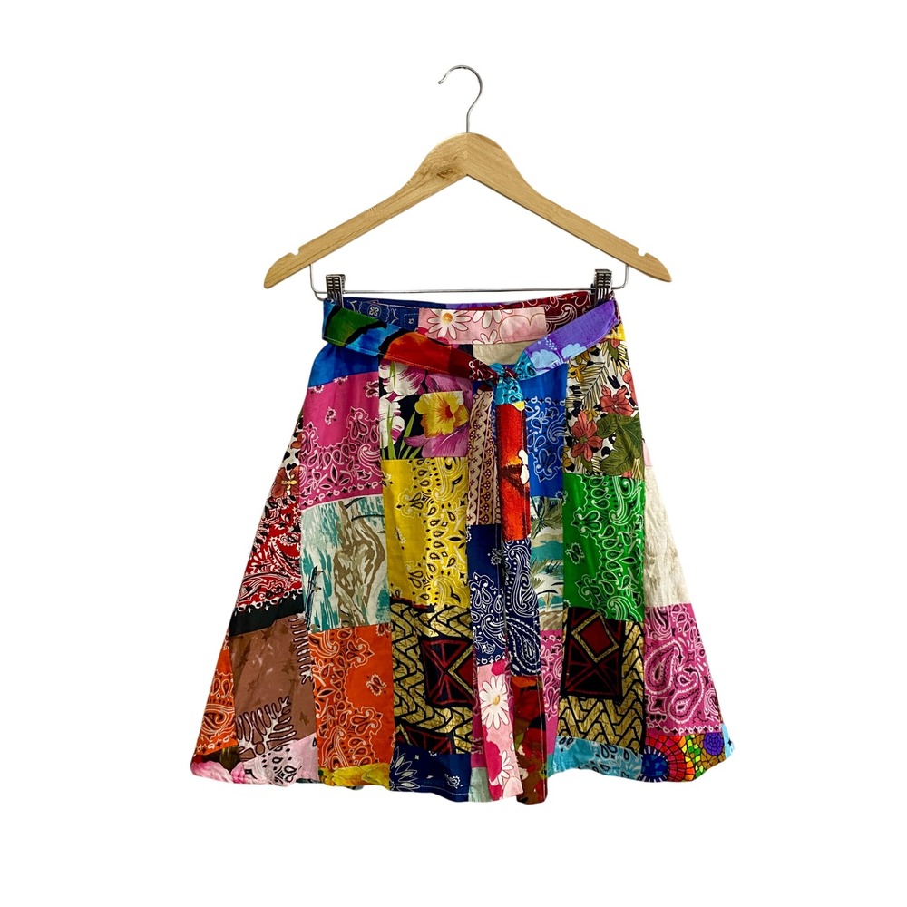 Patchwork Wrap Skirt Bandana Floral Tropical Boho‎ Festival Tie Waist 27
